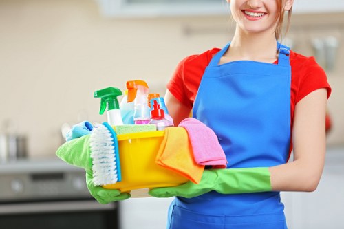 Carpet cleaning technician preparing equipment for a service appointment